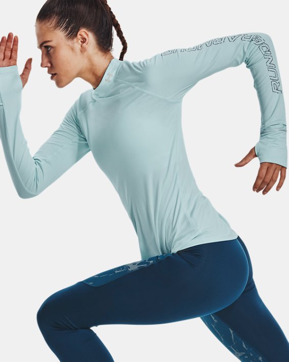 Women's UA OutRun The Cold Long Sleeve, Blue, pdpMainDesktop image number 4